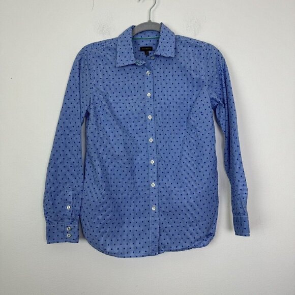 Talbots Woman’s Blue White Button Down Long Sleeve Shirt Size XS Embroidered - Picture 1 of 7